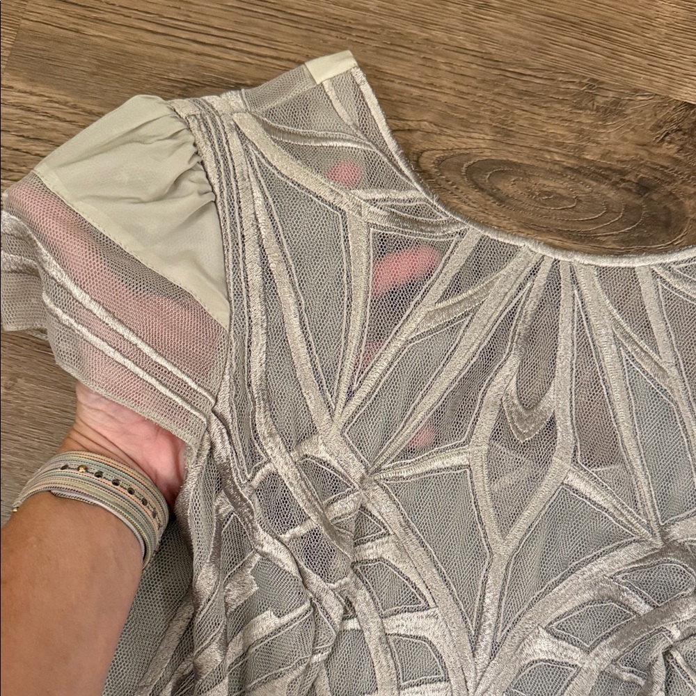 Karen Millen Beige Embroidered Midi Dress with sheer overlay - Picture 6 of 9